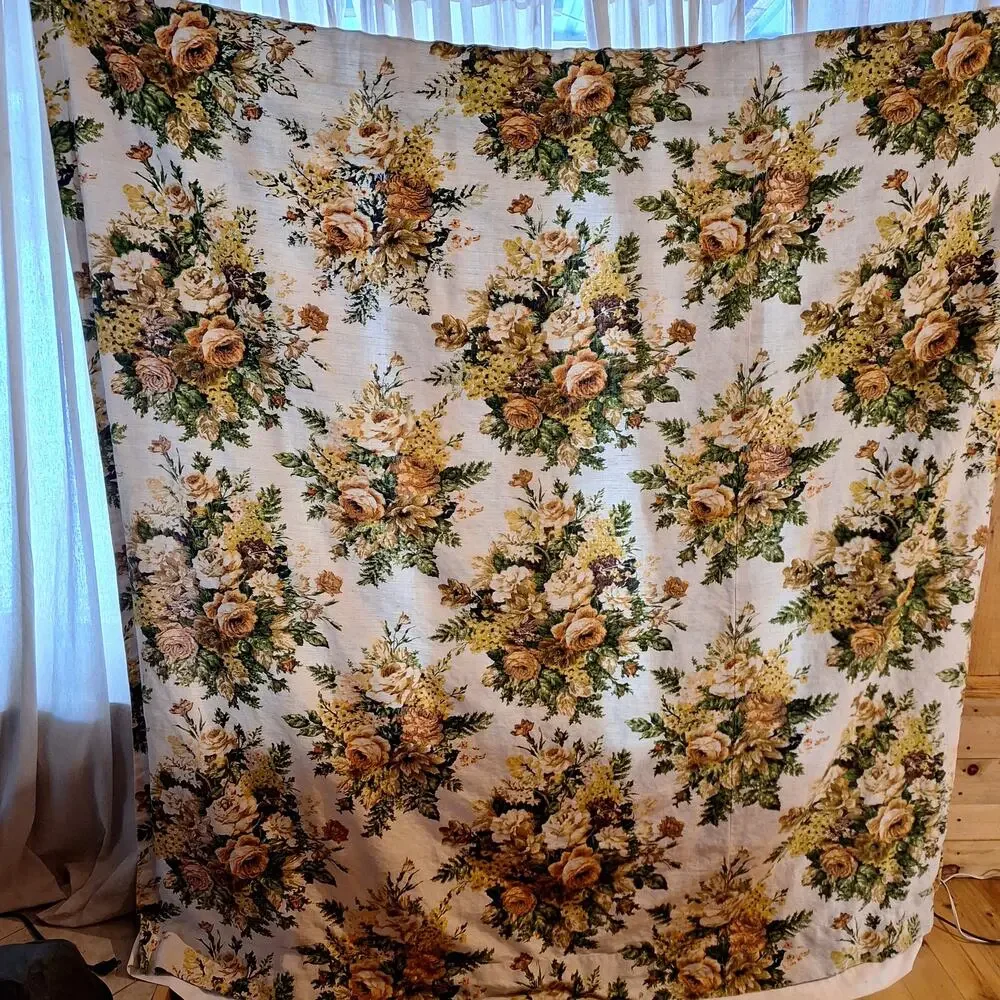 Vintage handmade floral huge curtain panel 72x72 roses moody cottage MCM granny